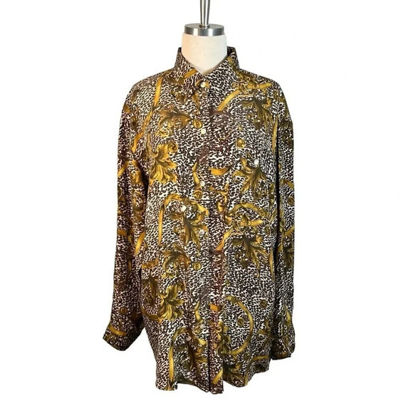 Cote de France Vintage Silk Blouse Animal Print Baroque‎ Top Women Size Large - Picture 4 of 9